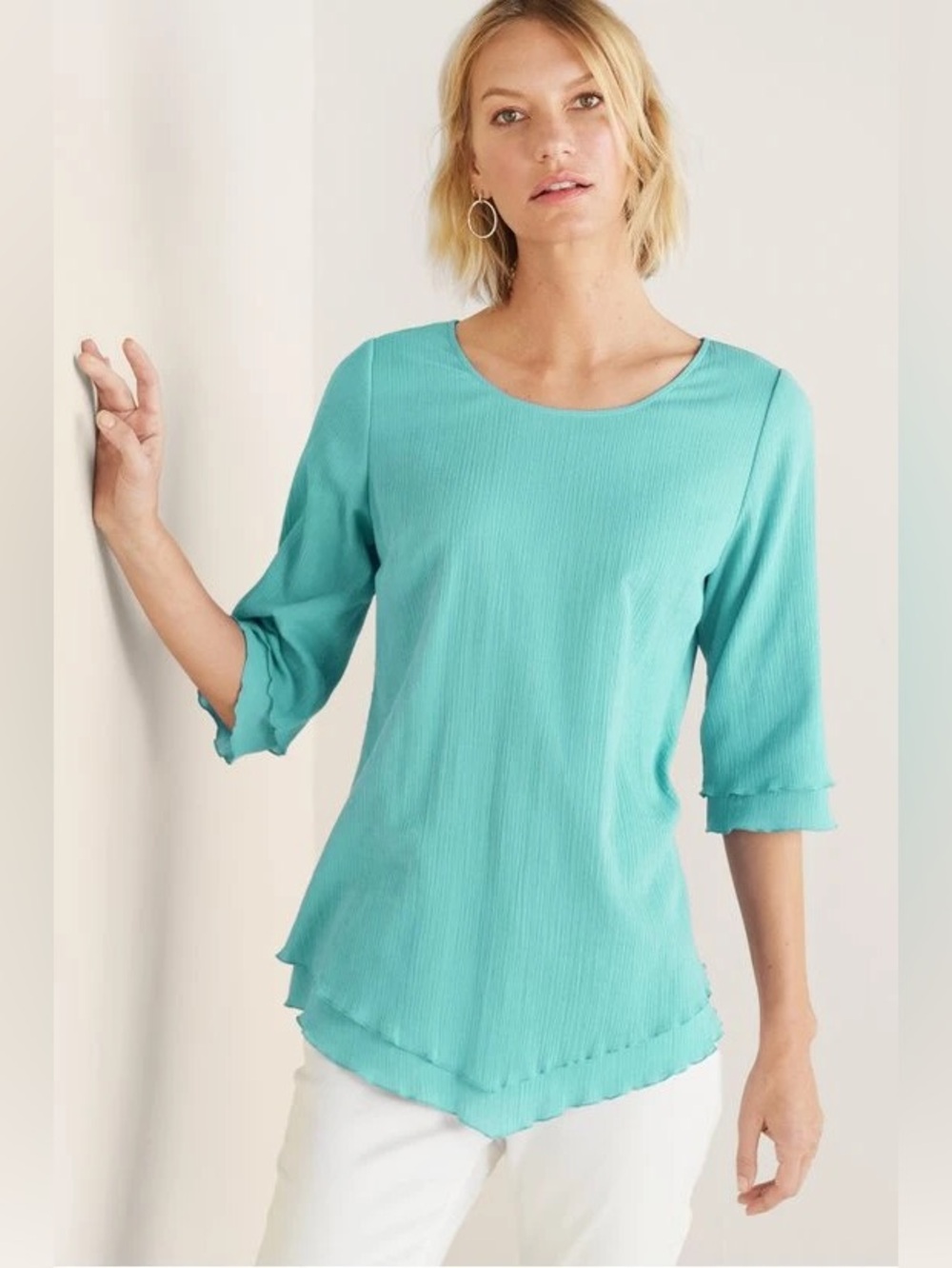 Soft Surroundings Siesta Key Tunic Aqua Sleeves Size Large